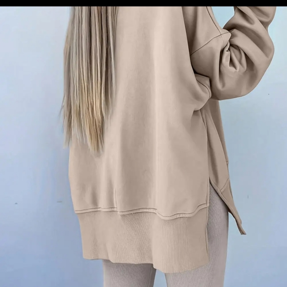 Solid Oversize Slit Sweatshirt with Ribbed Leggings Set - Picture 4 of 4